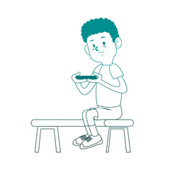 Boy playing with smartphone vector illustration graphic design