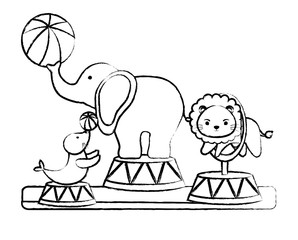sketch of show with circus animals over white background, vector illustration