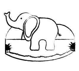 sketch of cute elephant on the grass over white background, vector illustration