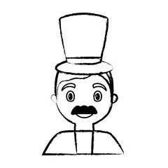 sketch of cartoon man with top hat and mustache icon over white background, vector illustration