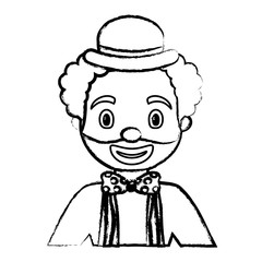 sketch of cartoon clown with a hat over white background, vector illustration