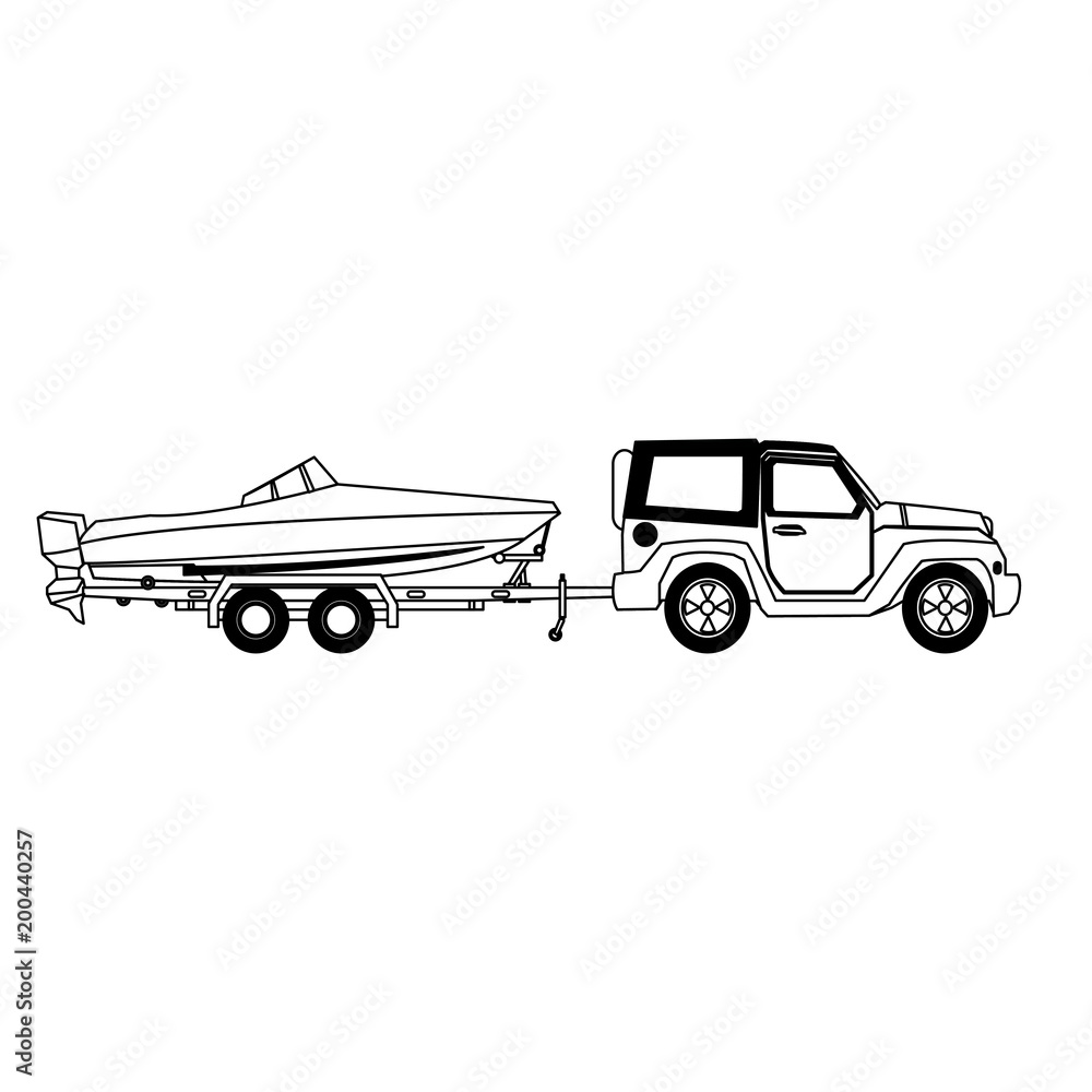 Wall mural suv towing boat vector illustration graphic design