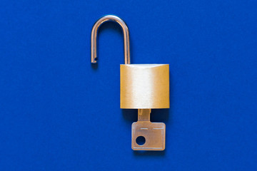 lock as symbol for Privacy and General Data Protection Regulation on blue background