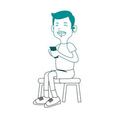 Boy playing with smartphone vector illustration graphic design