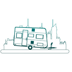caravan trailer isolated at city over cityscape vector illustration graphic design