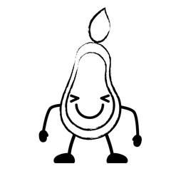 sketch of kawaii excited avocado icon over white background, vector illustration