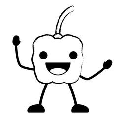 sketch of kawaii excited pepper icon over white background, vector illustration