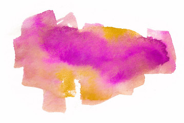magenta orange watercolor stain, painted with water and flowing flowers. on white background isolated