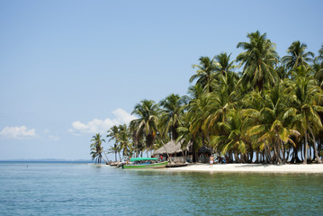 Obraz na płótnie Canvas Isla, paraíso, edén, puesta de sol palmeras, Guna Yala, Kuna Yala, San Blas, Panamá, Caribe