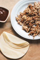 Beijing style duck pancakes with hoisin sauce