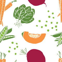 Food collection Sweet pepper and beetroot Seamless pattern