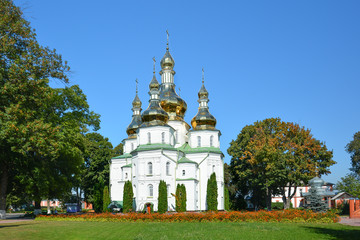 Fototapeta na wymiar Holy Trinity Hustynskyi Nunnery, Convent, monastery, religious building XVII century. Orthodox Church. Hustynia, Chernihivska oblast, Ukraine.