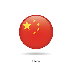China flag - round glossy button. Vector Illustration.