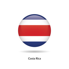Costa RIca flag - round glossy button. Vector Illustration.