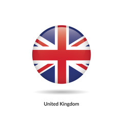 United Kingdom flag - round glossy button. Vector Illustration.