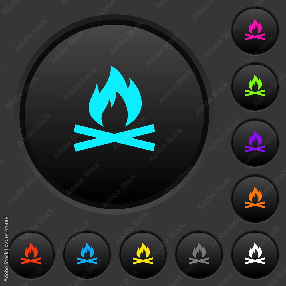 Poster Camp fire dark push buttons with color icons