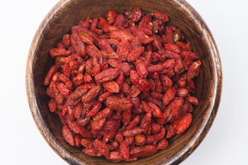 Background view of dried red goji berries Chinese matrimony vine 