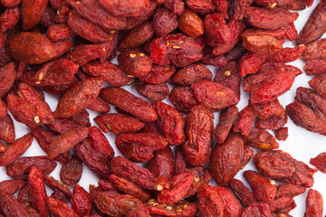 Background view of dried red goji berries Chinese matrimony vine 