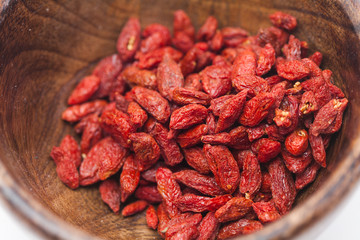 Background view of dried red goji berries Chinese matrimony vine 