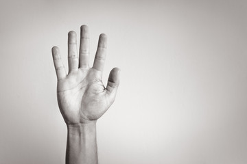 Hand showing five fingers. Hand making sign stop. 