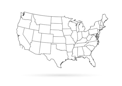 USA map black outline white background