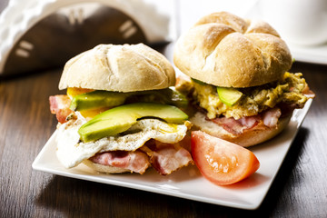 sandwich with bacon, egg and avocado