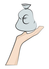 Bag with euro on the hand