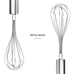 Metal whisk for whipping eggs isolated on white background
