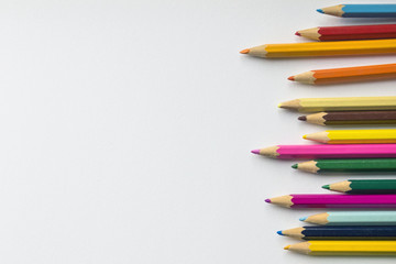 Color pencils on a white background