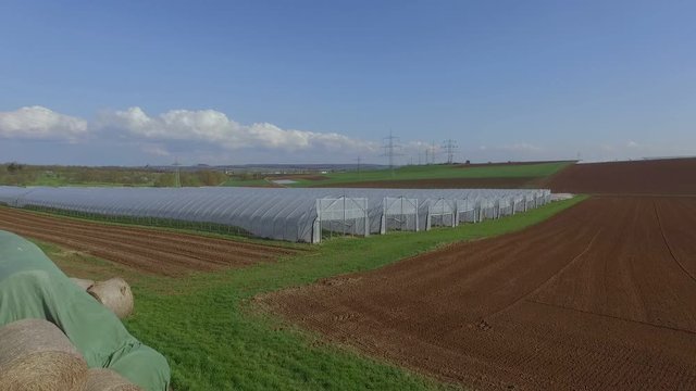 Aerial video of greenhouses for strawberrys