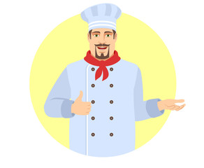 Chef showing thumb up and gesticulating