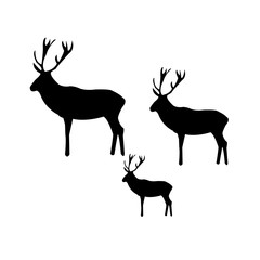 deer family silhouette on white backgroun, in black