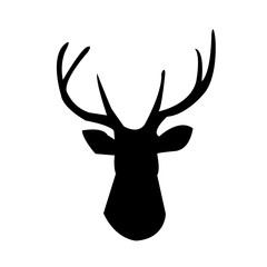 deer head silhouette clip art on white background, in black