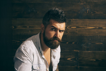Close-up portrait of a brutal bearded man