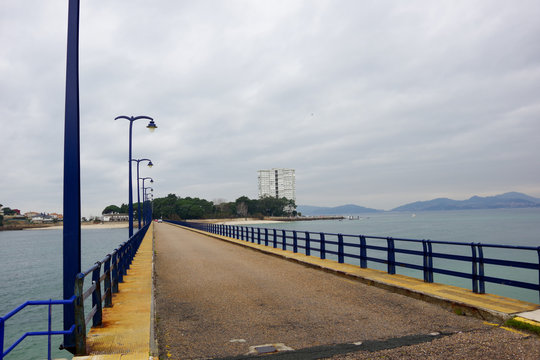 Bridge from Vao beach to Toralla island, Vigo, Galicia, Spain