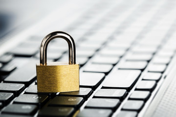 Padlock on computer keyboard. Network Security, data security and antivirus protection PC.
