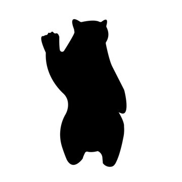 black bear silhouette clip art on white background, in black, standing up on feet for attacking with paws