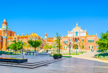 View of the former Hospital de la Santa Creu i Sant Pau in Barcelona, Spain.