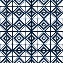 Abstract indigo shibori seamless vector pattern with mosaic