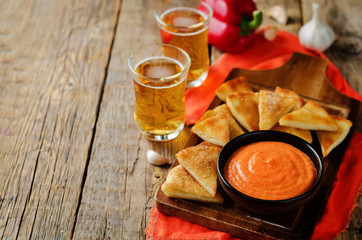 Roasted Red Bell Pepper Feta cheese dip with roasted pita
