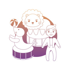 circus show with animals and announcer man over white background, colorful design. vector illustration