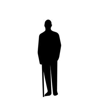 Blind Person Silhouette On White Background, In Black