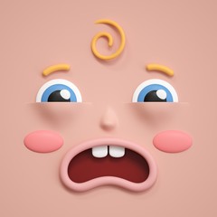 3d rendering, cute face icon, crying, sad, baby shower, emotional facial expression, surprised, amazed, emoji icon, cartoon character