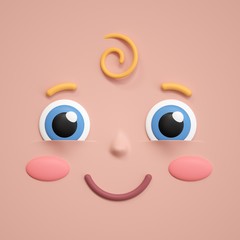 3d rendering, cute face icon, baby shower, excited, happy, amazed, toddler, infant, emotional facial expression, emoji icon, cartoon character