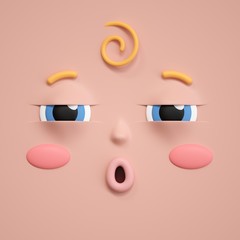 3d rendering, cute baby face icon, emotional facial expression, surprised, amazed, emoji icon, cartoon character