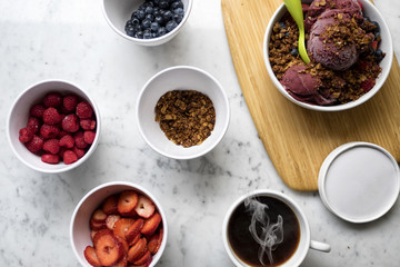 ice cream and fruit on marble table