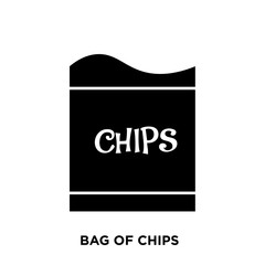 bag of chips icon on white background, in black, vector icon illlustration