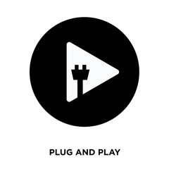 plug and play icon on white background, in black, vector icon illustration