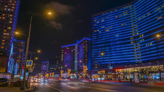 Moscow Arbat neon lights 4k time lapse footage