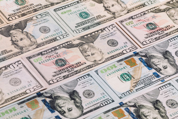 Photo of different banknotes US dollars, combined together. Isol